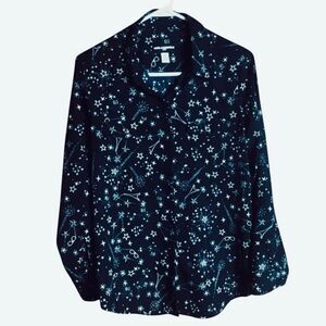 Karl Lagerfeld Paris Dark Navy Star Print Button Blouse Long Sleeve Women S